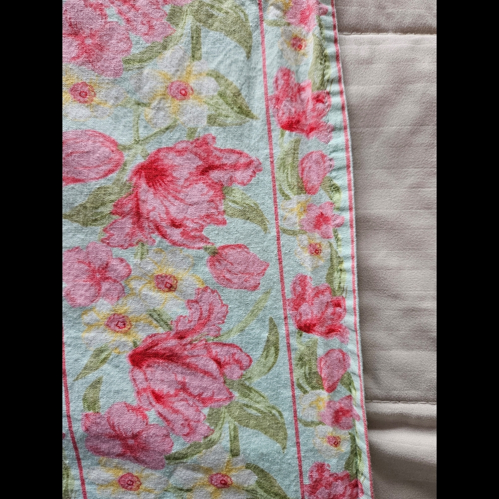 Vintage April Cornell Pink and Green Floral Tablecloth